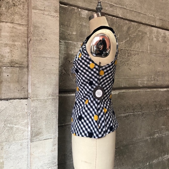 Eva Franco Anthropologie Polka Dot Gingham Embroidered Halter Top - Picture 4 of 6